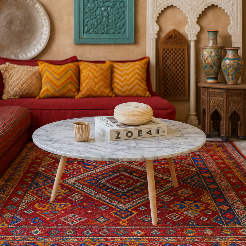 table basse en marbre et bois salon traditionnel marocain