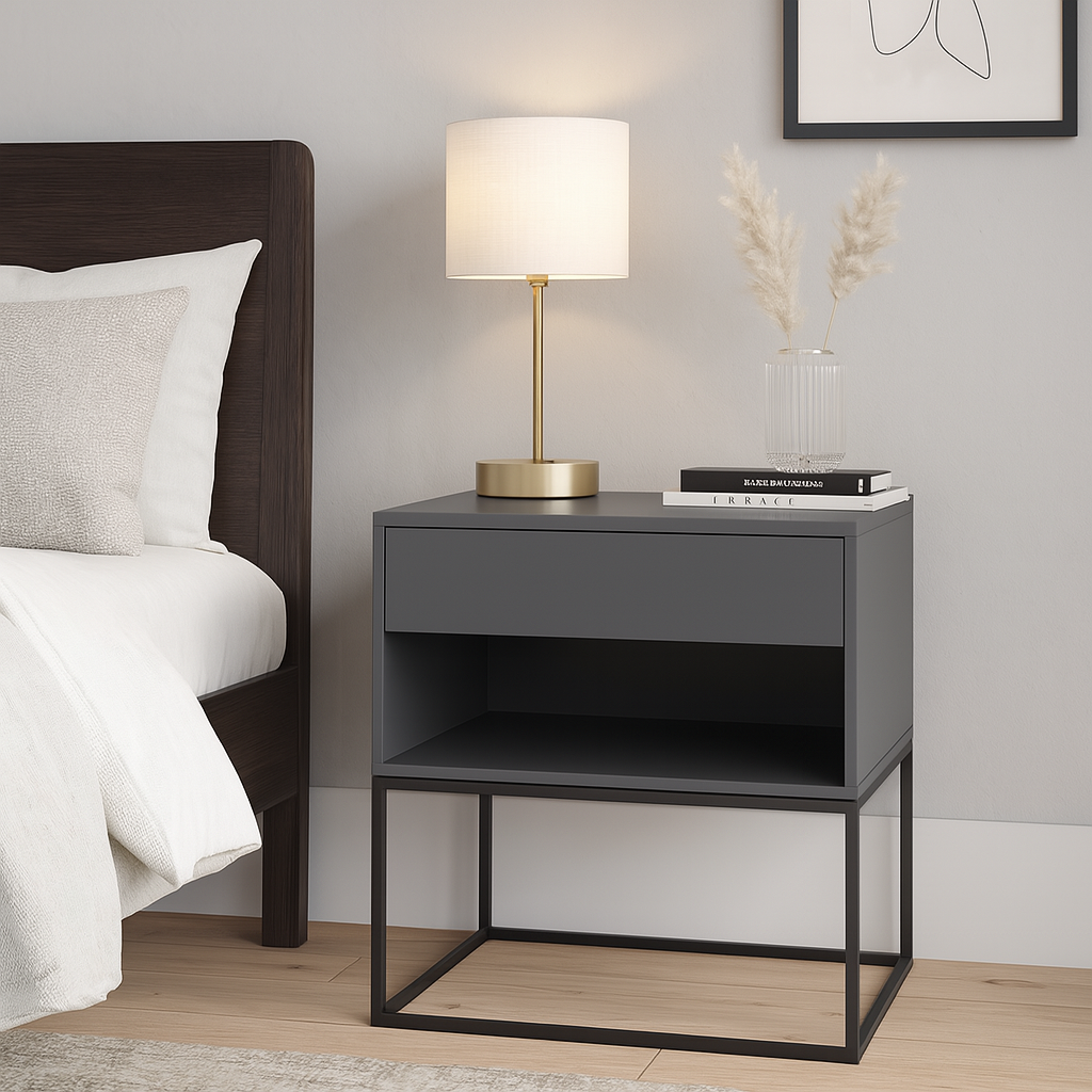 Table de chevet style IKEA pour chambre minimaliste, vendue au Maroc sur decorluxe.ma