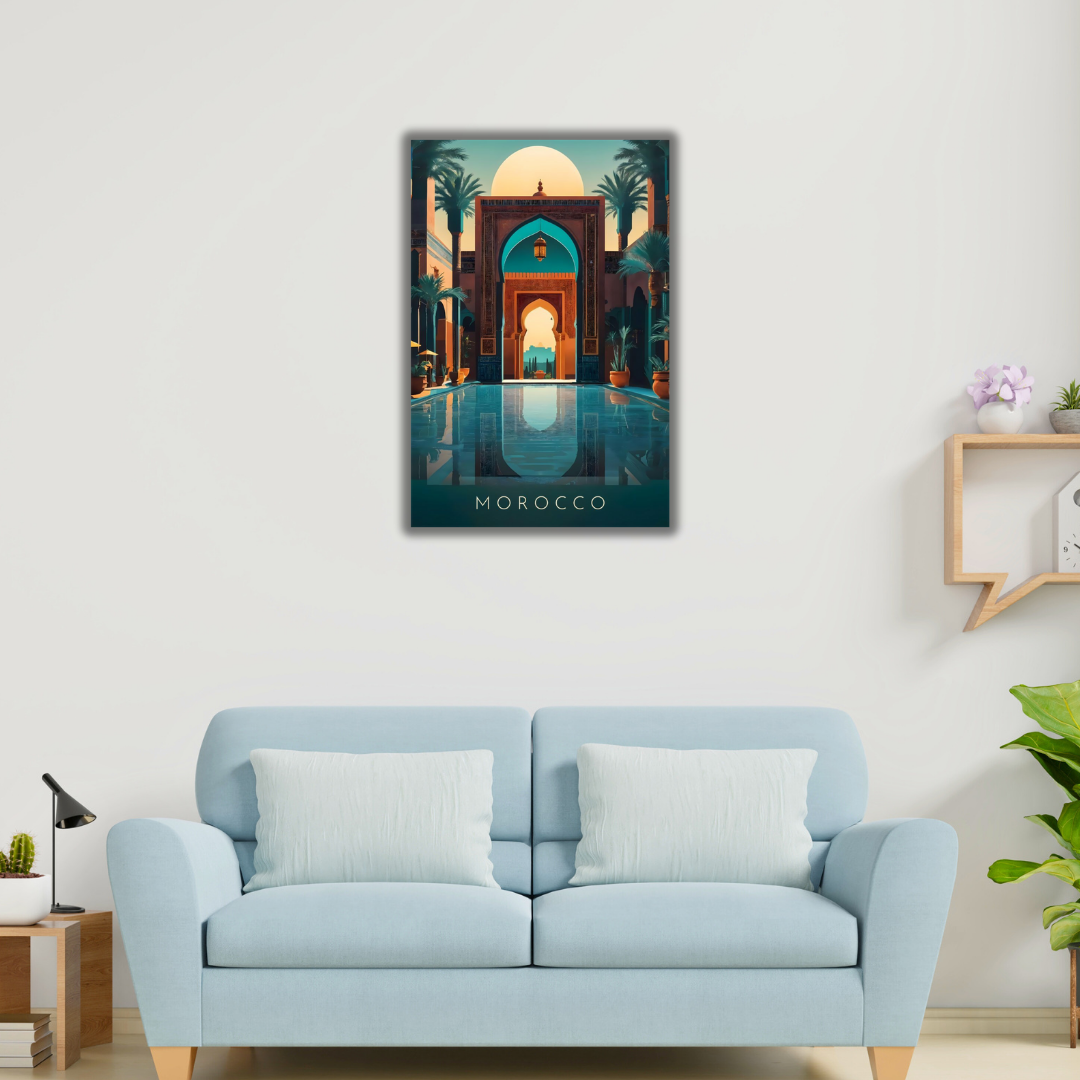 tableau décoration murale marocaine avec porte en bois sculpté