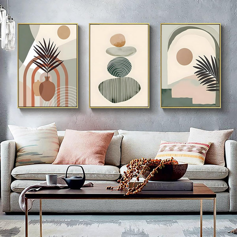 tableaux style Ikea dans salon marocain moderne gris

