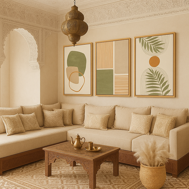 Tableau mural avec symboles naturels pour salon marocain zen
