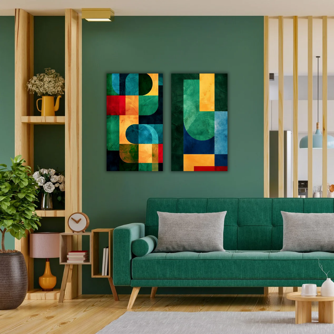 Tableau mural abstrait marocain aux couleurs vives pour salon moderne