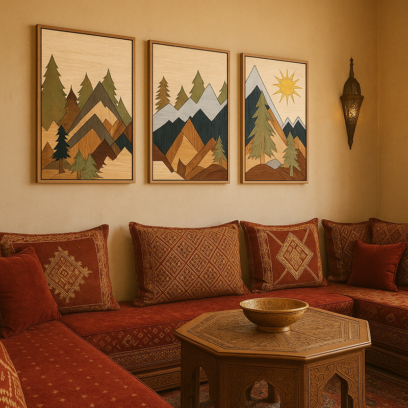 Tableaux décoratifs pour salon marocain beige et rouge