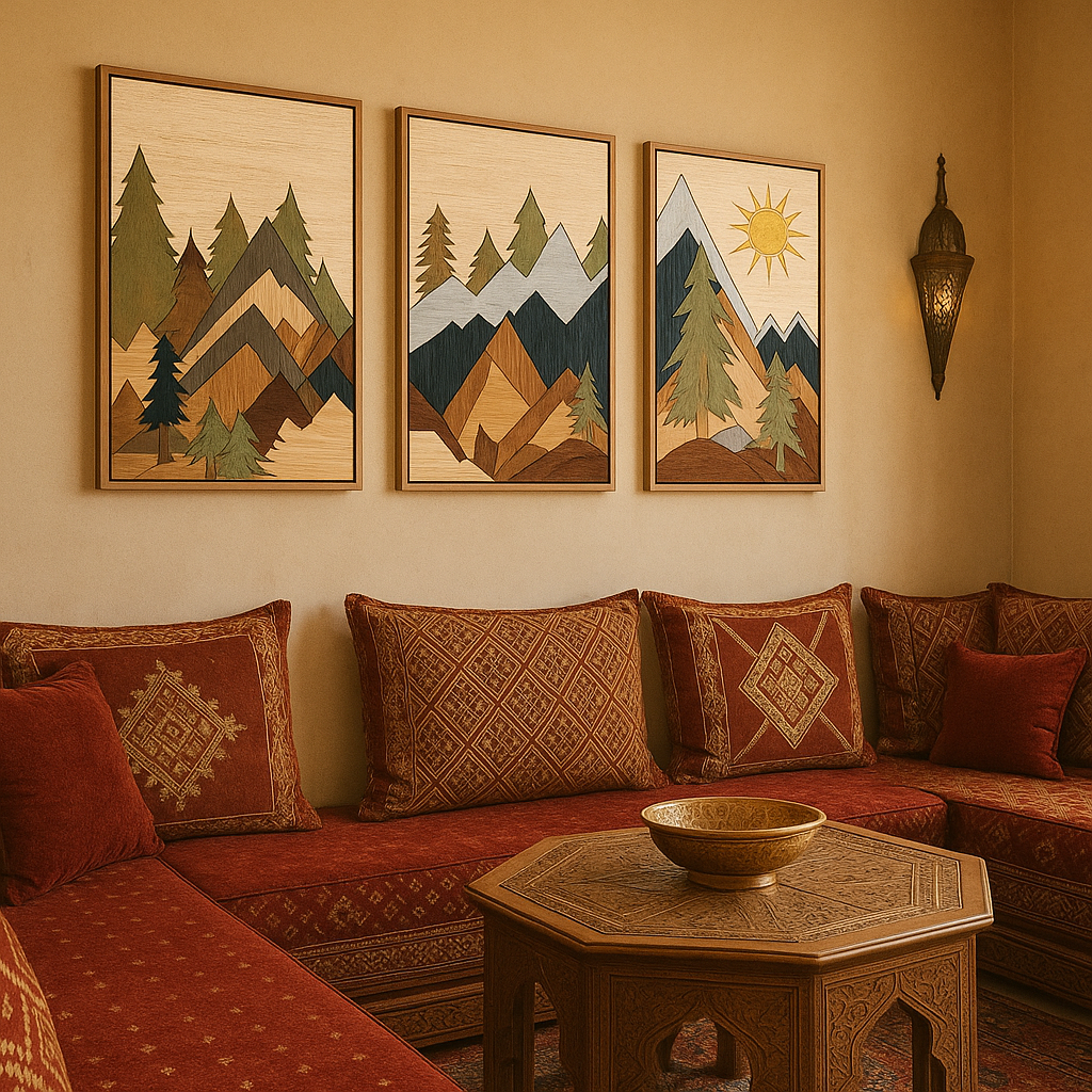 Tableaux décoratifs pour salon marocain beige et rouge