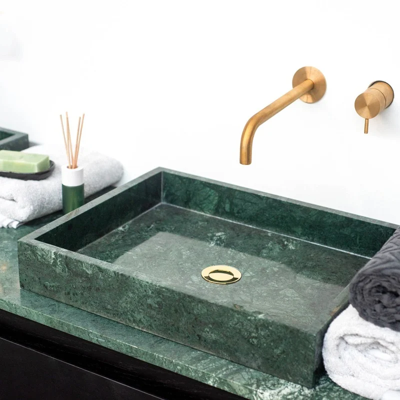 Vasque en marbre vert naturel pour salle de bain moderne au Maroc
