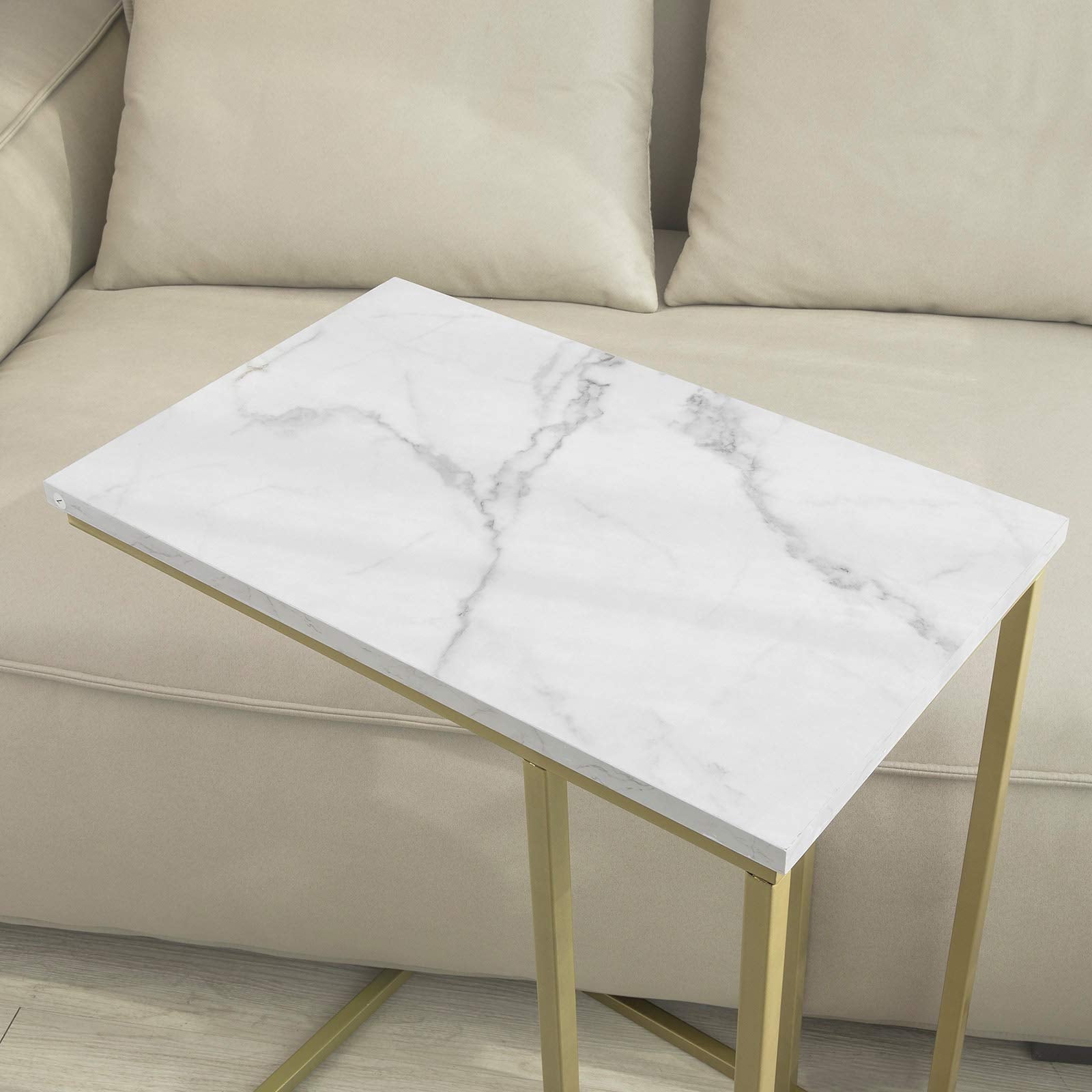 Bout de canapé plateau marbre blanc