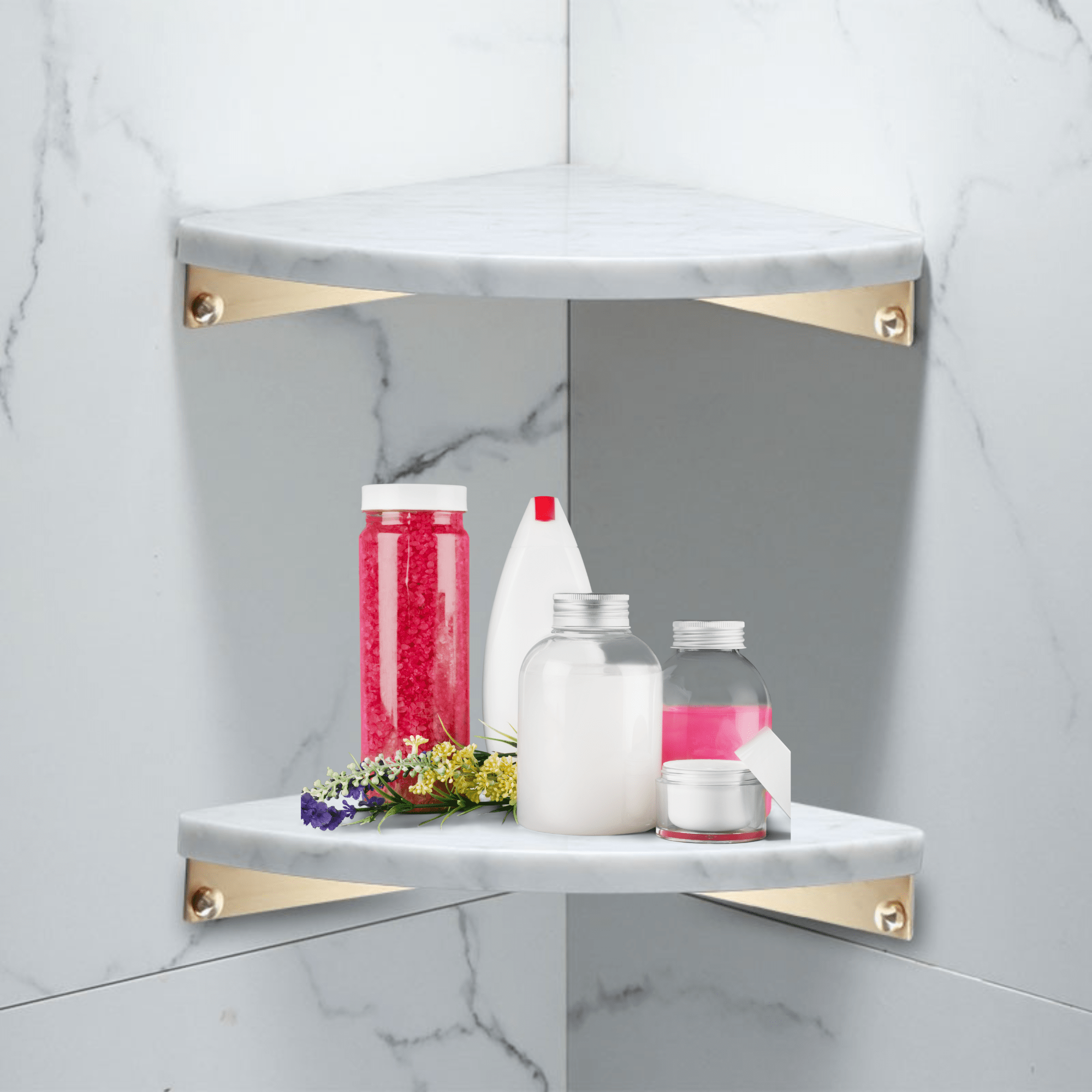Lot 2 etageres en marbre blanc pour salle de bain au maroc