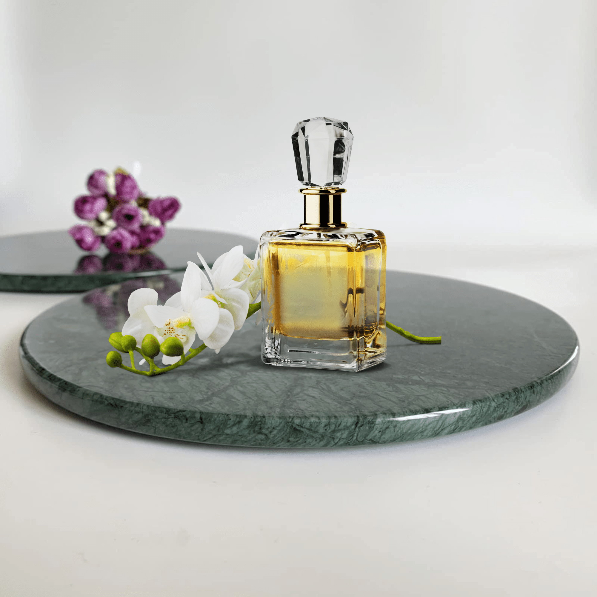 Plateau rond en marbre vert pour decorer votre salle de bain