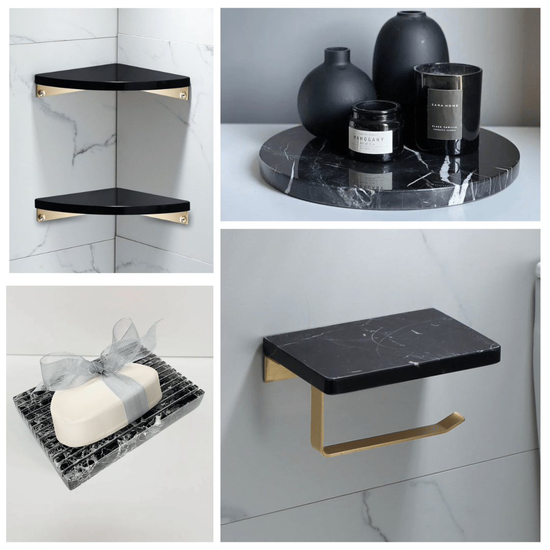 votre salle de bain en un espace luxueux avec notre collection d’accessoires en marbre noir