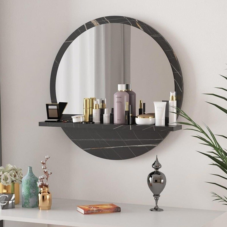 Miroir rond avec étagère moderne et élégant
