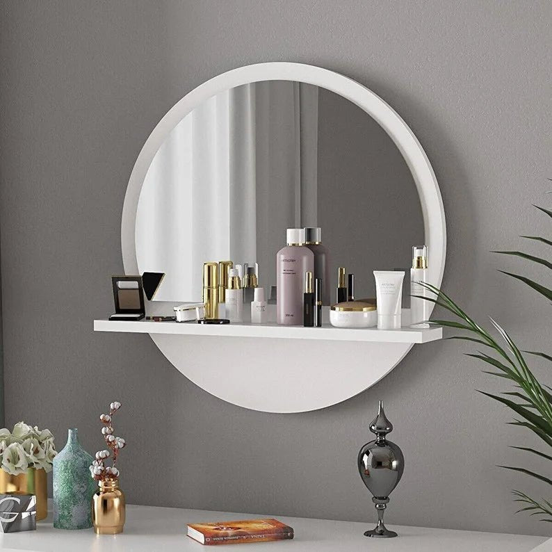 Miroir rond pour salle de bain avec étagère moderne et élégant