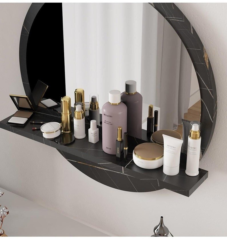 Miroir rond avec étagère
