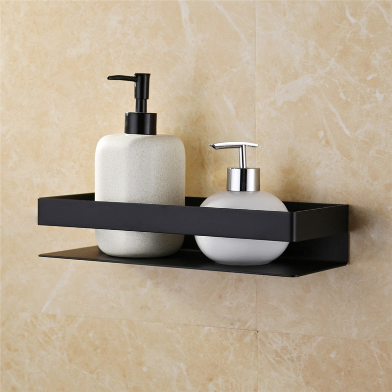 Étagère pour salle de bain noire murale sans perçage
